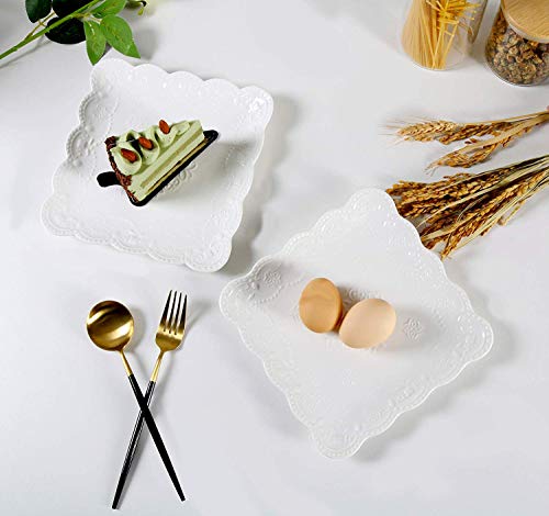 YBKTEX Ceramic Plate, Square Embossed Lace Plate (White, 6-inch) - color: White, size: 6-Inch