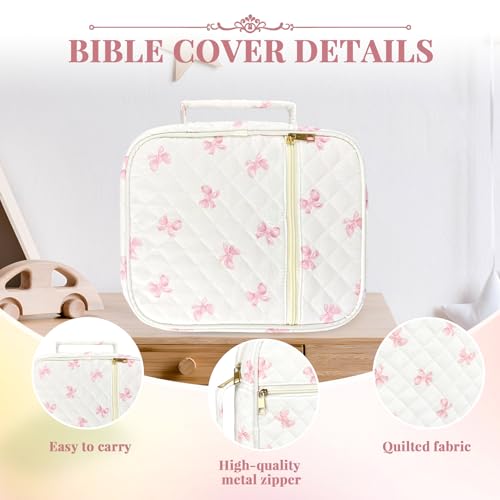 Bible Cover Case for Women,Bible Study Supplies Accessories,Bible Journaling Kit,Pink Flower Carrying Case with Highlighters