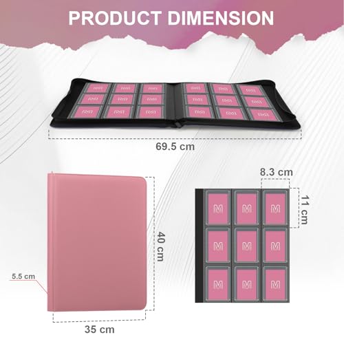 Toploader Binder, 9-Pocket 288 Cards Holder for 3"x4" Rigid Card Sleeves - color: 9Pink7