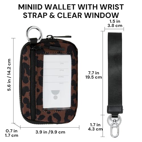 Wristlet Wallet for Women with Clear ID Window, Zip Coin Purse and Keychain - color: Brown Leopard Print