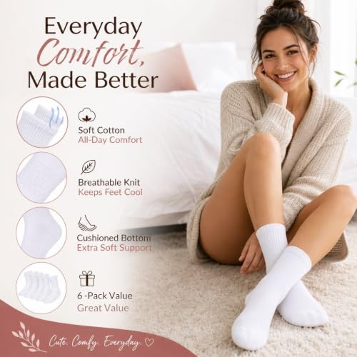 Forever Bambe Mini Crew Socks for Women 4-Pack Cushioned Bottom Retro Striped Socks - Athletic Women's Short Calf Sock - color: 6 - Solid White