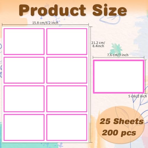 Starboling Pink Plain Name Tag Stickers, 200 Pcs 3"x2", Colorful Border, Office, School & Home - color: Pink Rectangle