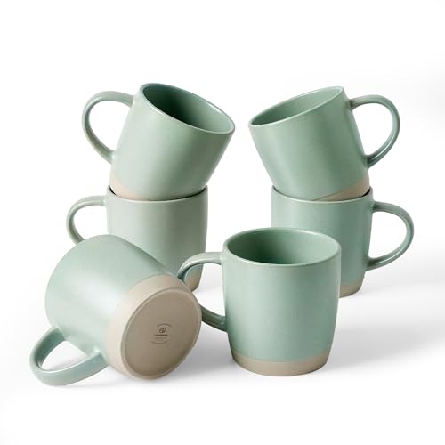 famiware Coffee Mugs Set of 6, Milkyway 13 oz Ceramic Cup Set with Handle - color: Milkyway-Light Green, size: 6 Count (Pack of 1)