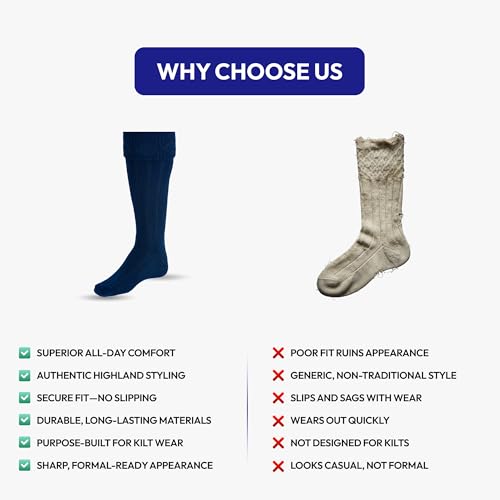 Scottish Bubbles And Square Kilt Hose for Men, Ribbed Socks for USA Shoe Sizes - color: Navy Blue, size: Large