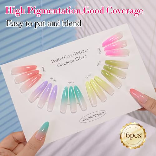 Double Rhythm Painting Gel Polish Set for Nail Art Palette Patting Gel Polish 6 Colors with 100 Pcs Sponges and Grabbing Pen (Peach Purple Pink Blue Green Yellow-T6-68) - color: Blue Green Yellow
