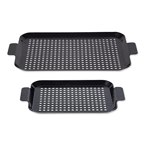 RSVP International Porcelain Coated Steel BBQ Grill Tray/Pan, Outdoor Barbeque Grilling Accessories for Cooking Fish & Vegetables, Dishwasher Safe, Small, 13x7.25/Medium, 16.75x10" - size: Small, 13x7.25"/Medium, 16.75x10"