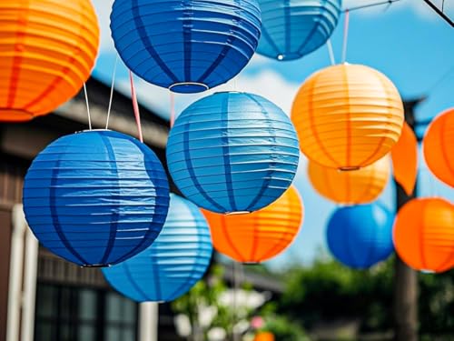 Blue Orange Paper Lanterns Decorative 12pcs Party Hanging Decorations for Party Birthday Bachelorette Wedding Birthday Baby Shower Graduation Anniversary Blue Orange Room Decor - color: navy blue,sky blue,orange,light orange