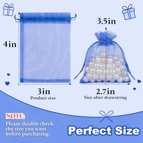 Crweety 50 Pcs Organza Bags 3x4, Royal Blue Small Mesh Gift Bags Drawstring - color: Royal Blue
