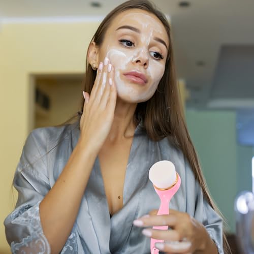 Luxshiny Face Washing Cleansing Brush Tool Manual Facial Brush with Soft Plastic Bristles for Women Deep Pore Cleansing and Skin Exfoliation, Pink