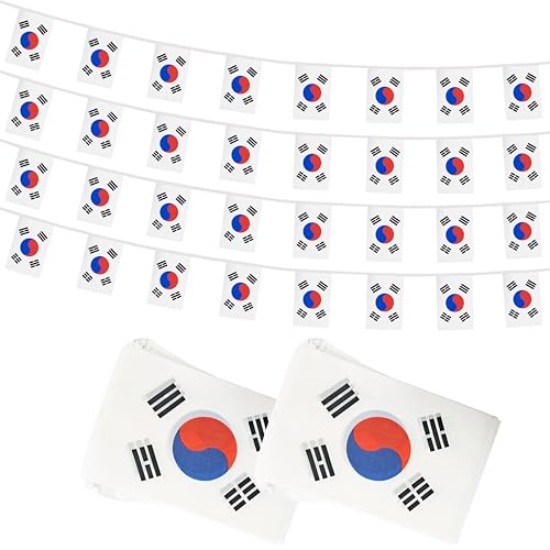 100 Feet Korea String Flag, 76 Pcs Korean Banner Flag, Small Mini World Banner Flags for Sports Events, Bars Decorations, School Festivals, Party Decorations, Celebrations (Korea) - color: Korea