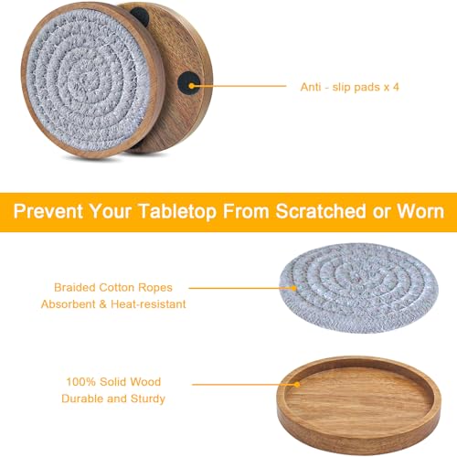 Wood Coasters for Drinks, Eykao Absorbent Coaster Sets of 5, Woven Drink Coasters for Coffee Table, Housewarming Gift for Farmhouse Home Decor,4 inches - color: Light Grey