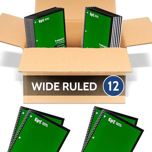 EPI Spiral Notebook | Wide - 70 Sheets, Durable Spiral Binding | 10.5 x 8 in | Classroom Supplies | School, Office, Note Taking, Journaling - 12 Pack - color: Green, size: 12