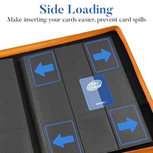 Premium Zip Card Binder, Fabmaker 9 Pocket Trading Card Binder PU Cover - color: Orange, size: 9 Pocket - 13.9" x 10.5"