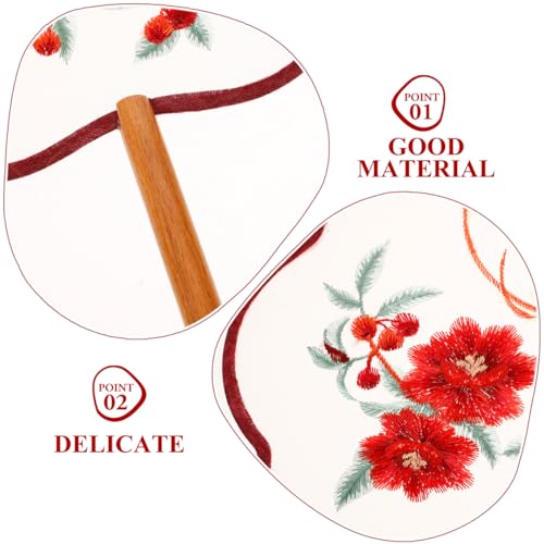 PRETYZOOM Double-Sided Silk Embroidery Fan, 13.38 x 7.95 in, Red Flower Phoenix Design, Handheld & Foldable for Traditional Decor, Dance & Summer Events, for Women