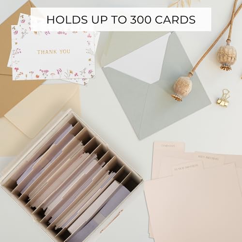 Beautiful Greeting Card Organizer Box With Dividers Holds Up to 300 Cards - color: Ivory