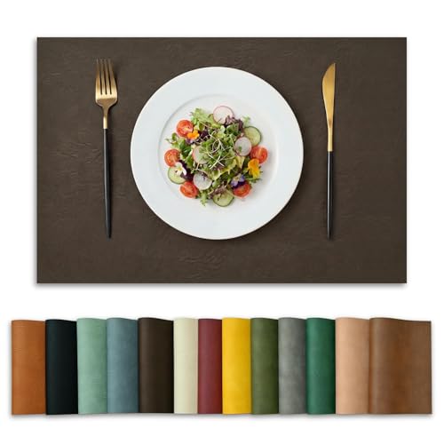 Artoid Mode Coffee Faux Leather Placemats Set of 4, 12x18 Inch Waterproof Wipeable Heat Resistant Vinyl Place Mats, Reversible Table Mats for Kitchen Dining Decor - color: Coffee, size: 12" x 18", Rectangular Set of 4