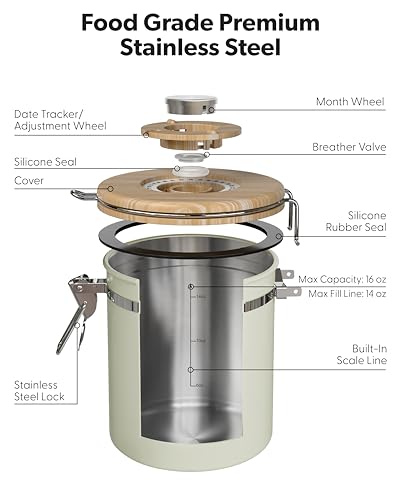 Veken Coffee Canister with Window, Airtight Stainless Steel Container, 16OZ - color: Cream, size: 16 oz