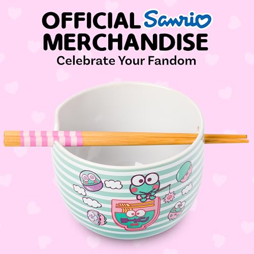 Silver Buffalo Sanrio Hello Kitty Green, Ramen Bowl with Chopsticks, 20oz - color: Keroppi Green Stripes, size: 20 Ounces (No Spoon)