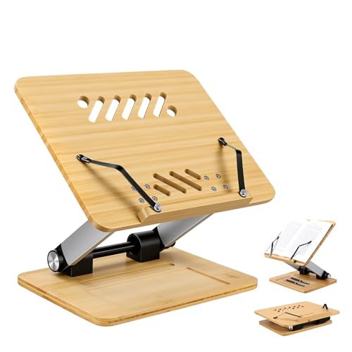 Bamboo Adjustable Book Stand, Foldable Cookbook Holder (Natural Bamboo)
