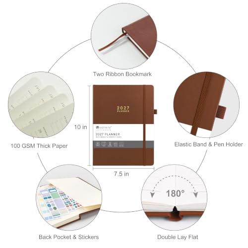 &And Per Se 2027 Planner, 12-Month Monthly & Weekly, 2027 Calendar Planner with 100gsm Paper, B5 Hardcover Faux Leather, 7.5" x 10" (Dark Brown) - color: Dark Brown, size: 7.5" x 10"(Jan 2027-Dec 2027)