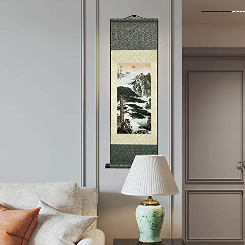 AtfArt Silk Scroll Painting, Asian Wall Art, River Landscape, 36.2x12in - color: A2