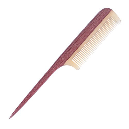 Breezelike Fine Tooth Hair Comb, Wooden Tail Comb for Women - color: Sheep Horn Teeth and Purpleheart Handle