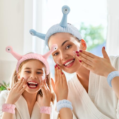 SuPoo 9 Pcs Skincare Headbands Snail Spa Headband and Wristband Set Alien Pink Face Wash Wristbands Cute Makeup Hair Band for Washing Face Wrap Head Towel Wrist Towels for Shower - color: Green blue pink