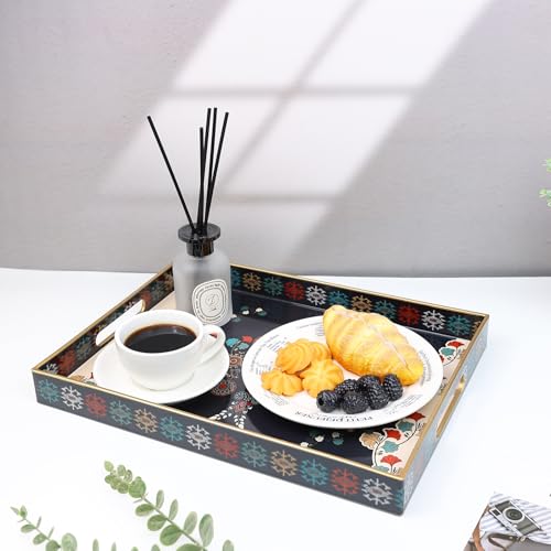 Spsyrine Plastic Decorative Serving Tray with Handles for Coffee Table - color: Multi M