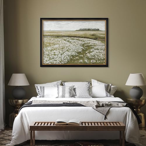 MUDECOR Premium Framed Wall Art Vintage Retro Countryside Flower Field Nature Wilderness Illustrations Fine Art Decorative Landscape Relax for Living Room, Bedroom, Office - 26"x36" Black - color: A07-2308-yui09, size: 36"L x 26"W, style: Black Frame
