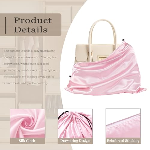 Vonty Pink Satin Dust Bags 3 Pack Drawstring Pouch for Purse, 19.6x15.7in - color: Pink, size: 19.6 x 15.7