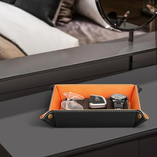 SITHON Valet Tray Desktop Storage Organizer Nightstand Caddy Holder - color: Orange