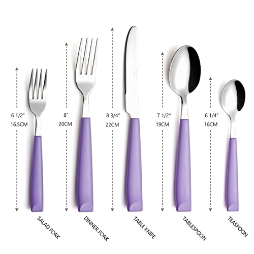 ANNOVA Silverware Set 20 Pieces Stainless Steel Cutlery Color Handle Flatware - 4 x Dinner Knife; 4 x Dinner Fork; 4 x Salad Fork; 4 x Dinner Spoon; 4 x Dessert Spoon (Lilac) - color: Lilac 20Pieces