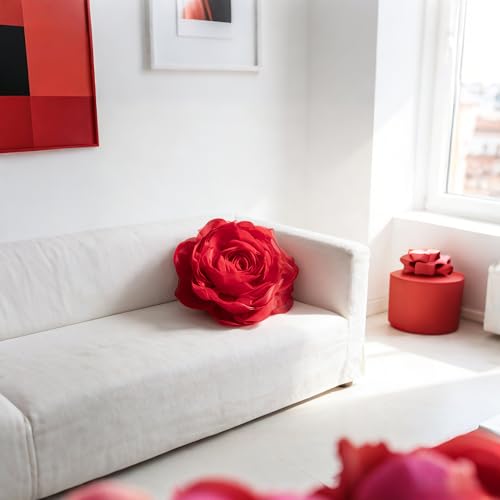 JWH Stereo Flower Throw Pillow Covers Aesthetic Decorative Floral Accent Pillow Cases Round Cushion Handmade Pillowcase for Bedroom Bed Couch Chair Car 12 Inch Red - color: Red, size: 12" x 12" (Pack of 1)