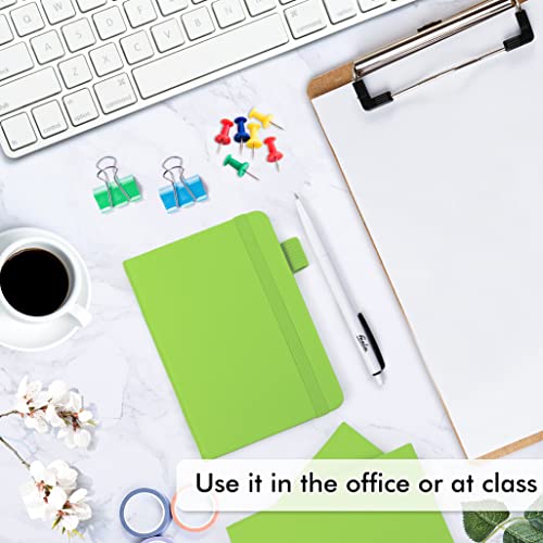 feela 3 Pack Pocket Small Notebook Journals, Mini Cute Memo Notepad Hardcover College Ruled Lined Journals with Pen Holder for Women Girls Office School, with 3 Black Pens, 3.5”x 5.5”, A6, Green - color: 3 Green