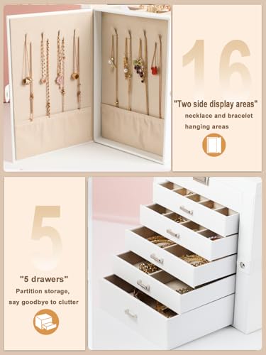 BOOVO Large Jewelry Box for Women 6 Layer - color: Silver and White, size: 6 Layer