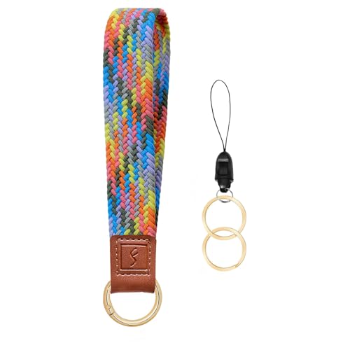 Fishent Stretchy Key Chain, Cute Keychain Wristlet, Upgraded Woven Wrist Lanyard for Keys, Key Chains for Women Men Car Keys ID Badges Card Wallet Phone, Colorful Pink - color: Colorful Pink
