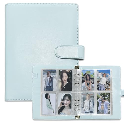 A5 Kpop Photocard Binder, 6 Ring Binder Collector’s Album with 240 Card Slots, PU Leather Binder Cover for Organizing K-Pop, Trading Cards, Game Cards & Memorabilia (Mint Blue) - color: Mint Blue