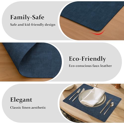 FROMHEART Faux Leather PU Placemats Set of 4 (Dark Blue,11.8" x 17") - color: Dark Blue, size: Set of 4