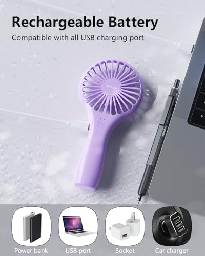 TriPole Portable Mini Handheld Fan, Rechargeable Small Eyelash Fan, Purple - color: Purple