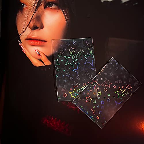 100 Packs Laser Star Photocard Sleeves Kpop 200 Microns Ultra Thick Sleeves Idol Photo Cards Protector Trading Cards Shield Cover (New Star-Shape Laser, Unsealable) - style: New Star-Shape Laser, Unsealable