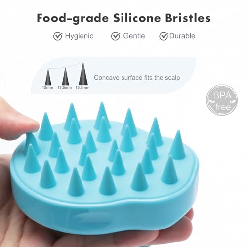 FREATECH Massager Shampoo Brush with Soft Silicone Bristles for Scalp Care, Shower Hair Scalp Scrubber Exfoliator for Dandruff Removal and Hair Growth, Wet & Dry for Men, Women and Kids, Light Blue - color: Light Blue