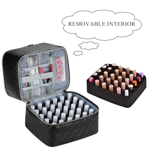 Upgraded Nail Polish Organizer Case - Holds 30 Bottles and 1 Nail Light, Double-layer Nail bag Organzier Case Nail Polish Storage Bag with Handles (Style B-Checker Black) - color: Style B-Checker Black