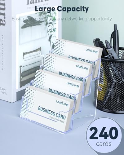 Uniclife 2 Pack Acrylic Business Card Holder for Desk, 240 Card Capacity - color: 4 Slot, size: 2 Pack