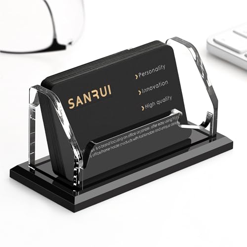 SANRUI Acrylic Black Business Card Holder Clear Desk Display Stand 1 Slot