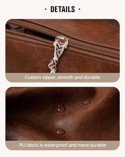 EACHY Travel Makeup Bag for Women, PU Leather Cosmetic Bag, Brown, Medium - color: C - Brown, size: Medium