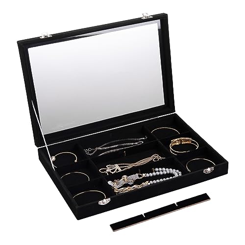 Frebeauty 12 Grid Bracelet Holder Box,Velvet Jewelry Tray with Clear Lid - color: Black, size: 12 Grid