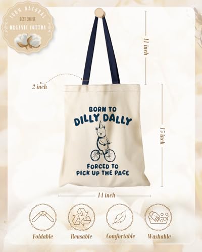 Miss Adola Cute Aesthetic Canvas Tote Bag for Women - color: Cycling Bear