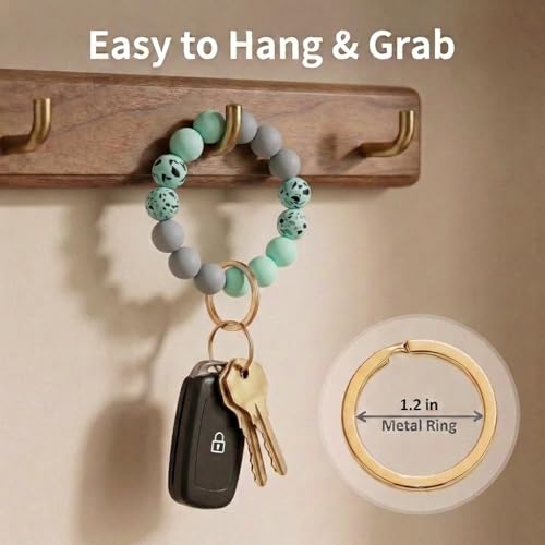 BIHRTC Key Ring Bracelet Car Keychain Holder Wristlet Silicone Women Beaded Bangle Chains - color: Mint Green