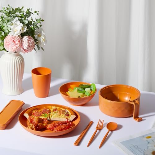 6 Pcs Microwave Ramen Cooker Set 40oz Bowl, Orange - color: Orange