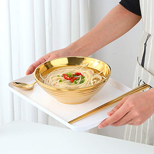 Stainless Steel Gold Ramen Bowl Set, 7.8 Inch Double-Wall Noodle Bowls with Chopsticks Spoons & Chopstick Rests, Modern Soup Dining Bowl for Ramen Pho Salad, Pack of 2, Dishwasher Safe - color: Gold